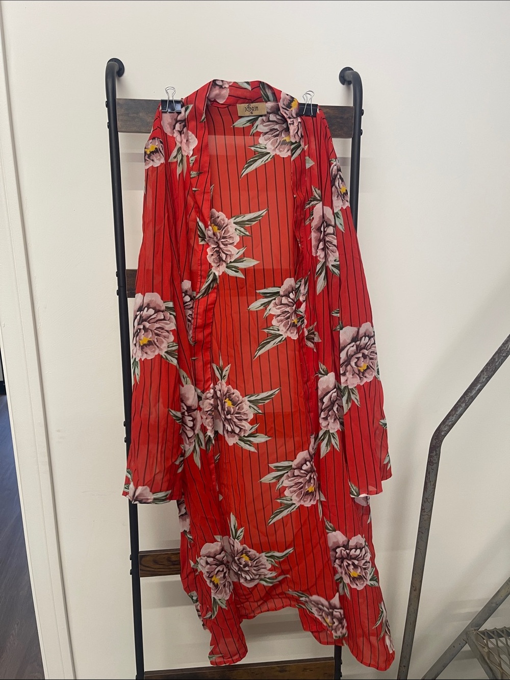 Red Floral Kimono Cardigan - Unbranded